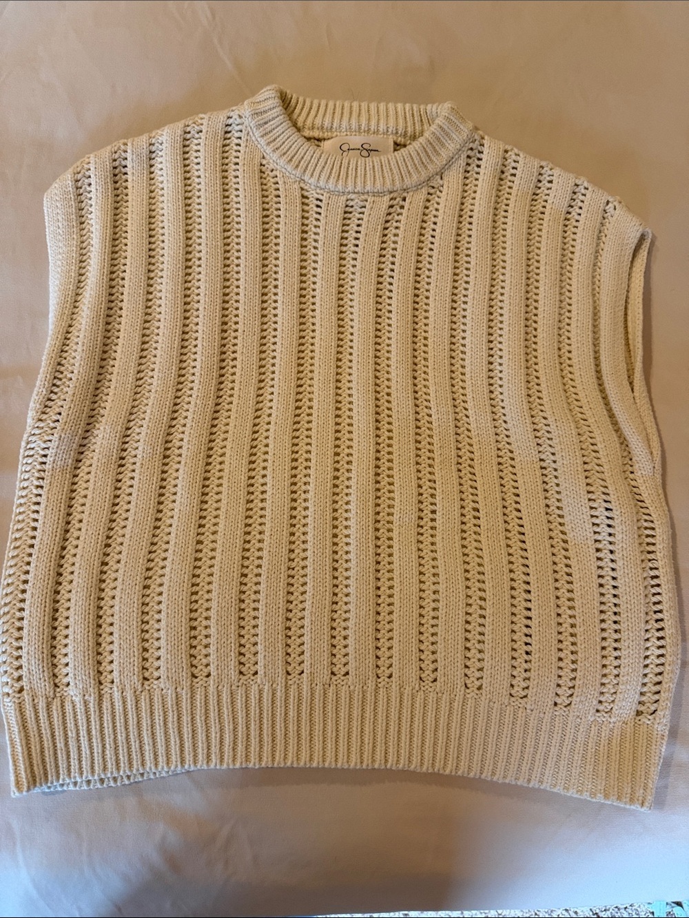 Jessica Simpson Cream Open-Stitch Sleeveless Sweater Vest